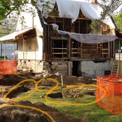 Various holes dug by the archeologists